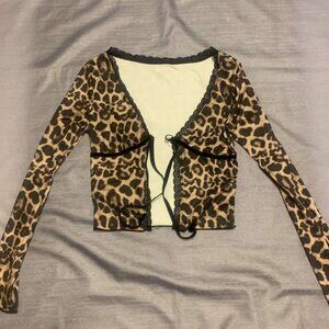 Leopard Print Lace-Up Cardigan Top